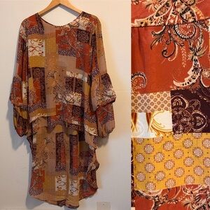 Cato Women’s XL Patchwork Bohemian High Low Blouse